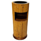 Restored Paul Frankl Style Stacked Rattan Planter Stand w/ Cubby