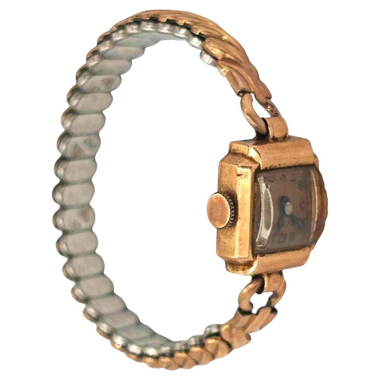 1940 Art Deco 14k Rose Gold Fill Ladies Watch by Bulova w/ 10k JB Champion Band