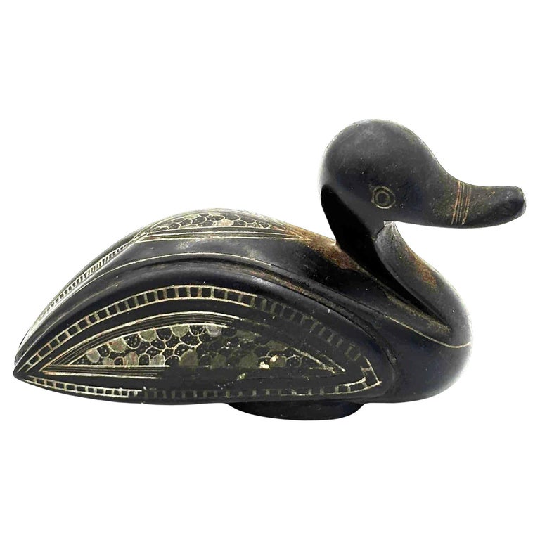 Mid-century Chinese Export Hand Carved Teak Wood Duck