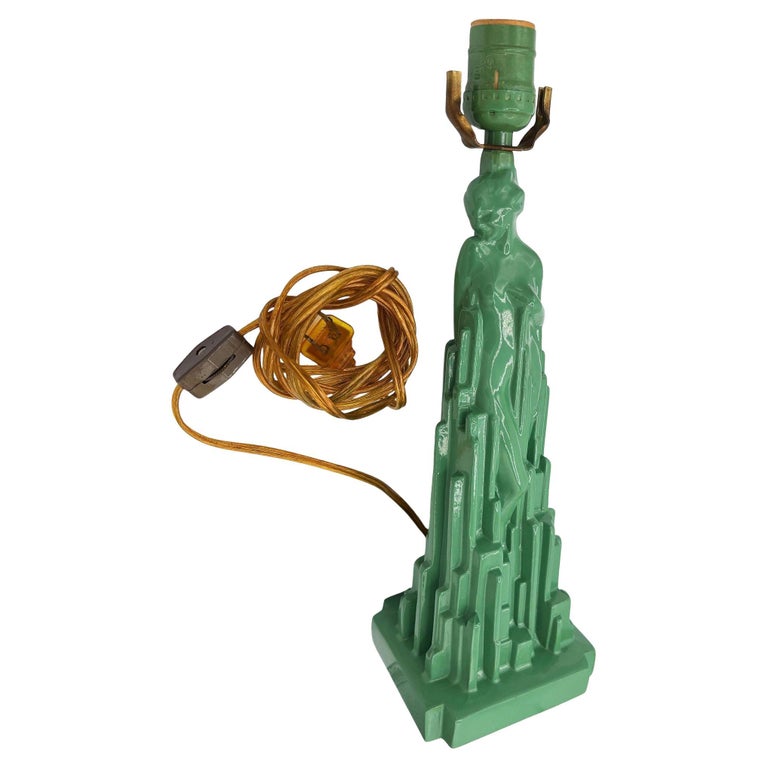 Re-editon Art Deco Frankart "Spirit of Modernism" L215 Spelter Metal Table Lamp