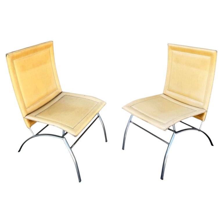 Postmodern Italian Leather “Waist” Side Chrome Tublar Lounge Chair