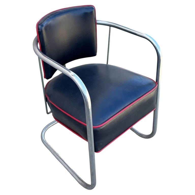 Streamline Art Deco Chrome Tubular Cantilever Springer Club Chair by Royal Metal