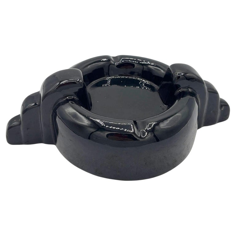 Rare Black Stepped Streamline Art Deco Ceramic Ashtray