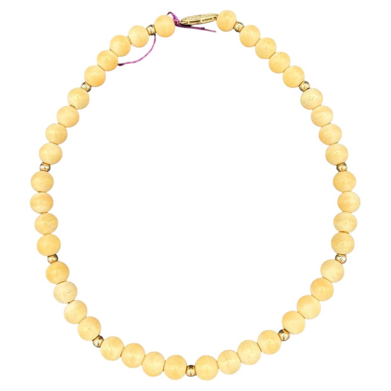 Mid-century Coastal Sponge Coral & Gold Plate Bead Necklace w/ Fishhook Clasp