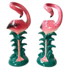 1986 Tropical Pink Flamingo Ceramic Candle Holder Pair by Five & Dime