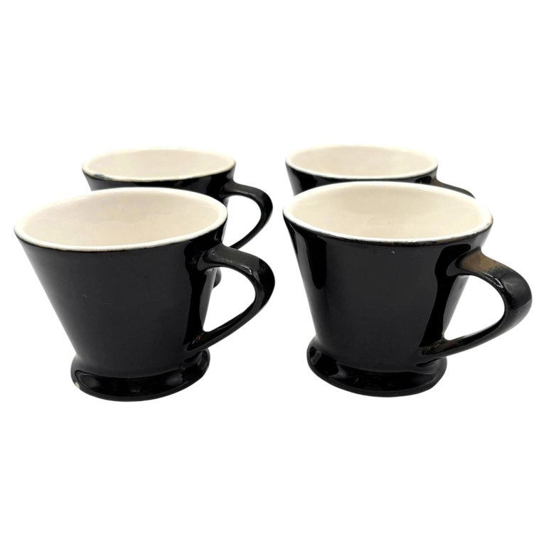 Black Ceramic California Pottery 4 Piece Pedestal Coffee Cup Set by Chefsware