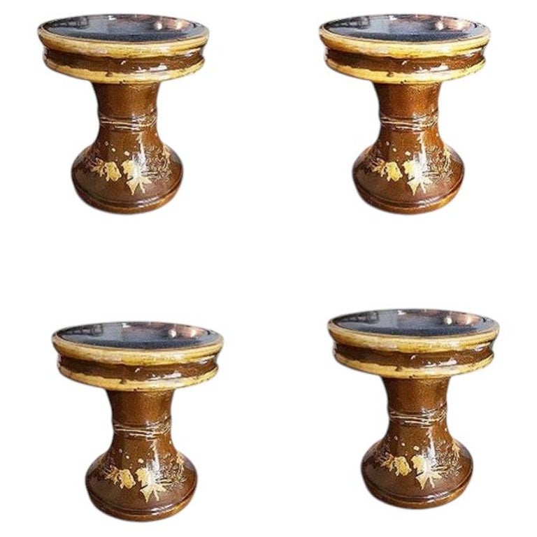 Chinese Koi fish Ceramic Glazed Ceramic Garden Stools, set of 4