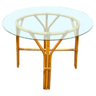 Restored Mid-century Round Glass Top 3-Strand Rattan Dining Table