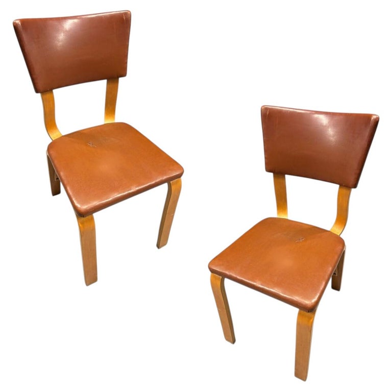 Pair of Mid-Century Modern Bentwood Side Chairs w/ Nailhead Back by Thonet