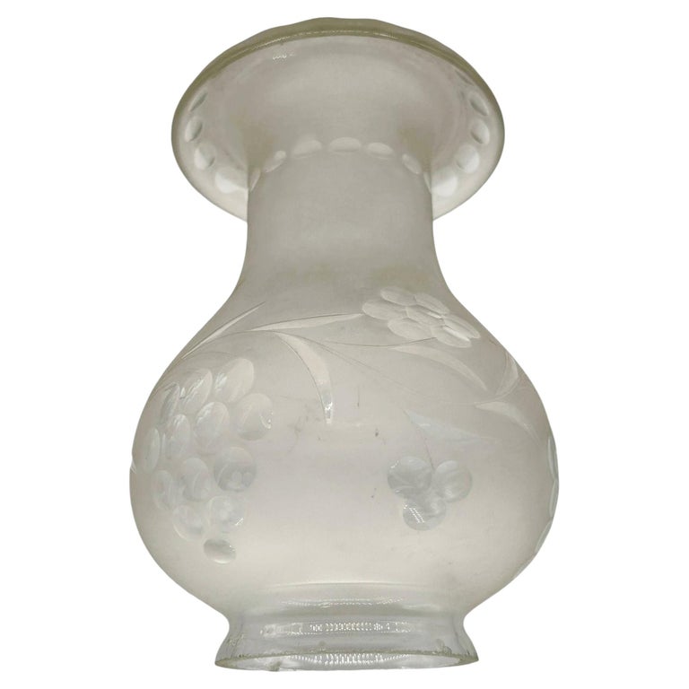 Victorian Frosted Wheel Cut Floral Glass Oil Lamp Hurricane Fluted Shade