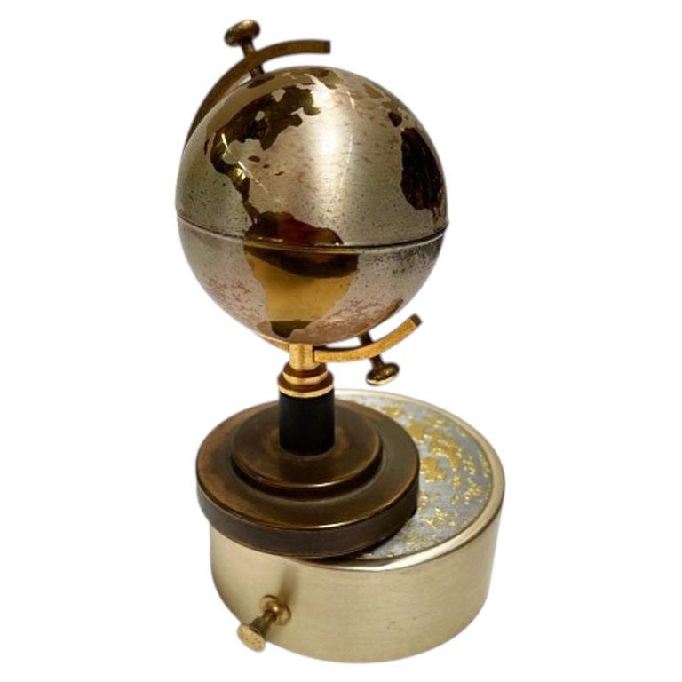 Mid-century Brass Spinning Music Box Globe Desktop Table Lighter by Windmill
