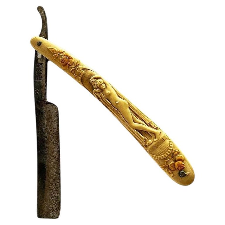 Rare Nude Goddess Art Nouveau Celluloid Straight Razor by Ern. C. Friedr