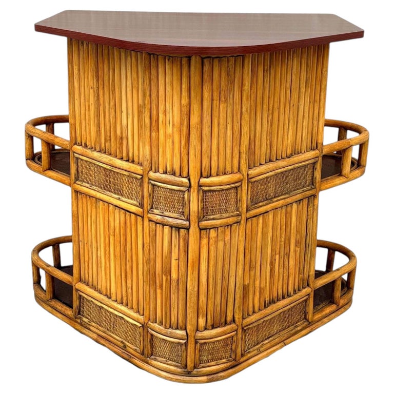 Restored Mid-century Sailboat Ships Bow Shaped Stacked Rattan Dry Bar