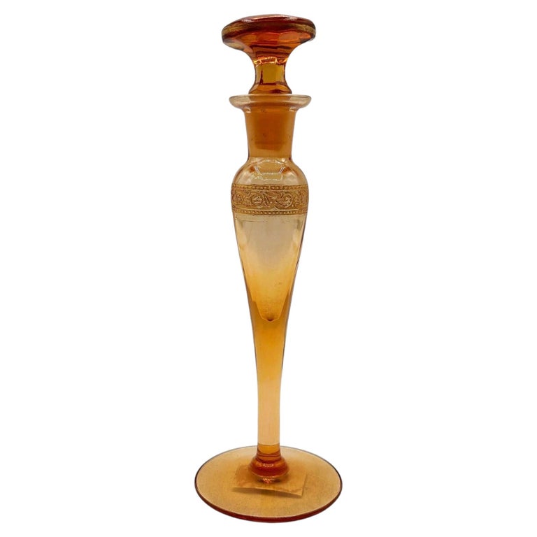 Art Deco Peach Glass Perfume Bottle w/ Stopper by Steuben Aurene for Devilbiss