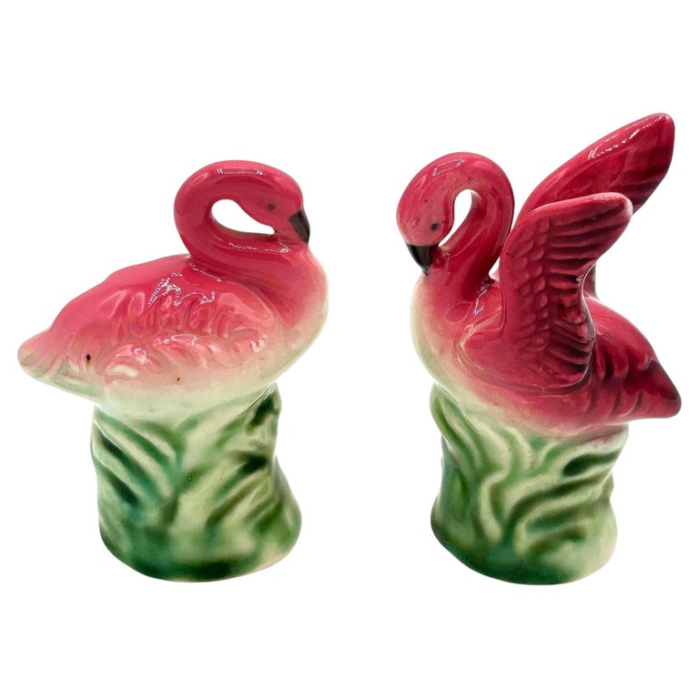 Mid-Century Pink Flamingo Ceramic Salt & Pepper Shaker Set, Lefton's Japan