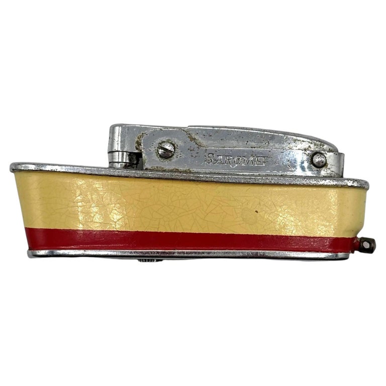 Mid-Century Novelty Sarome Japan Cruise Ship Enameled Lighter, Yellow & Red