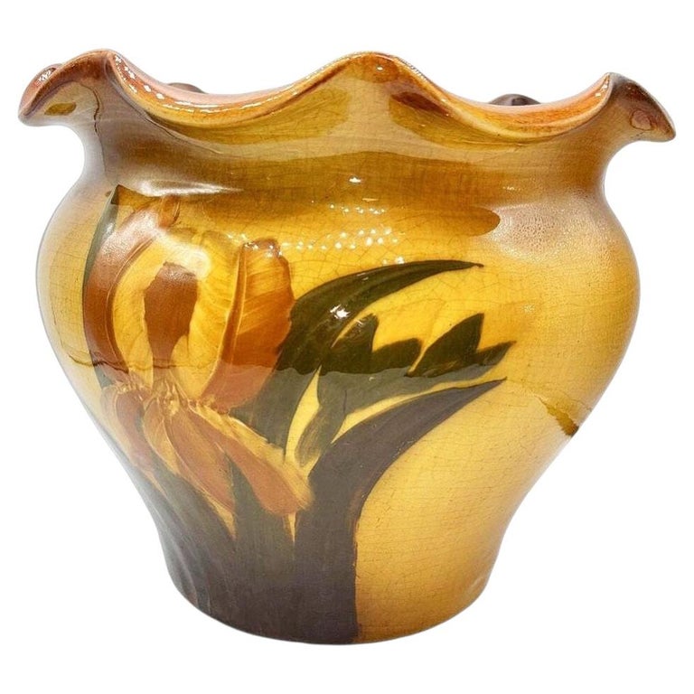 Late Victorian American Art Pottery Floral Louwelsa Jardinière Planter by Weller