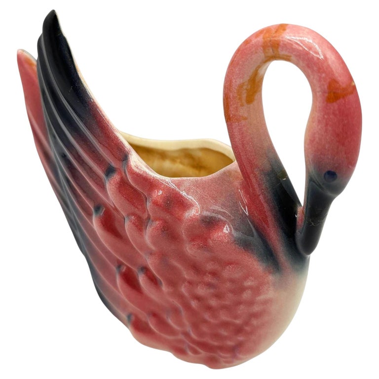 Mid-Century California Pottery Ceramic Tropical Pink Flamingo Planter