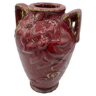Red Art Pottery Vase with Dual Handles & Sculpted Floral Relief