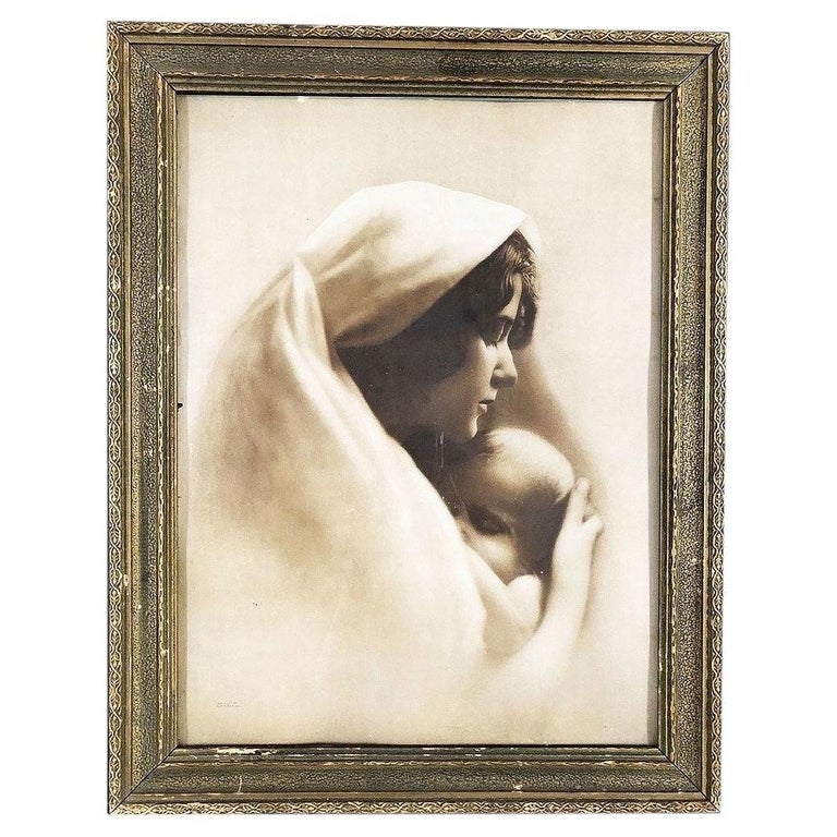 "Madonna Mother Child" Framed Lithograph Print by WH Partridge, Circa 1900