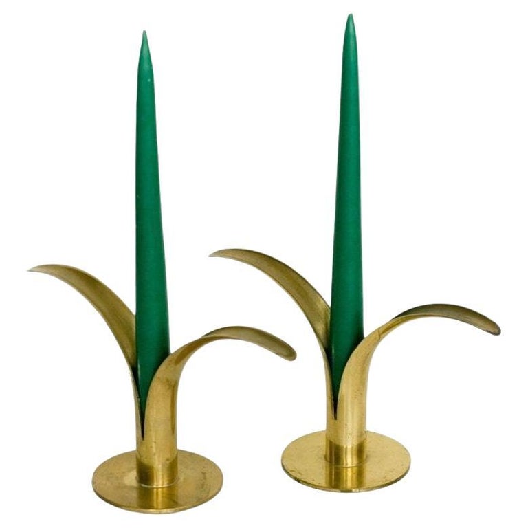MCM "Lily" Brass Candlestick Holders By Ivar Ålenius Björk for Ystad-Metall