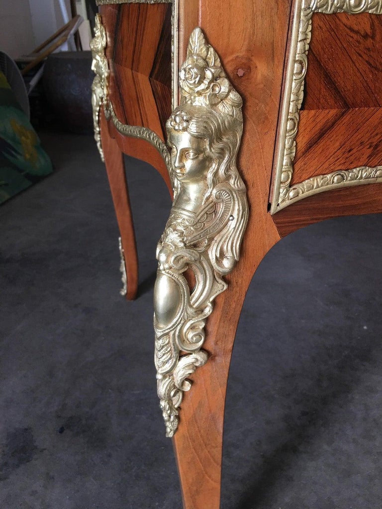 Louis XV Rococo Mahogany, Satinwood and Bureau Plat Executive Writing Desk