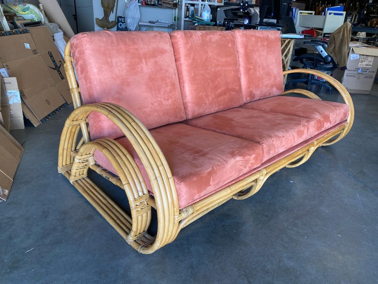 Restored "Double Tear Drop Arm" Rattan Lounge & Sofa Livingroom Set by Tochiku