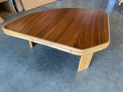 Restored "Pizza Slice" Rattan Side Table with Mahogany Top