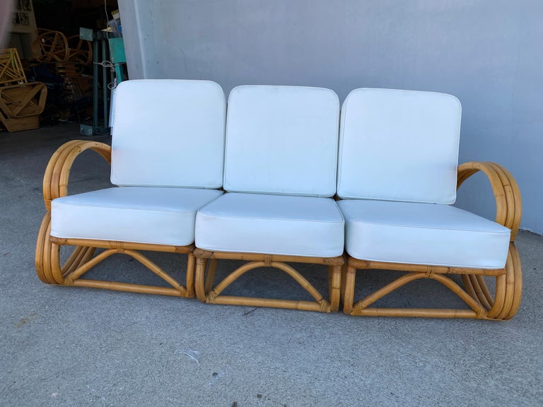 Rare "S Arm" 3-Strand Rattan Sofa and Lounge Chair Living Room Set