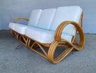 Rare "S Arm" 3-Strand Rattan Sofa and Lounge Chair Living Room Set