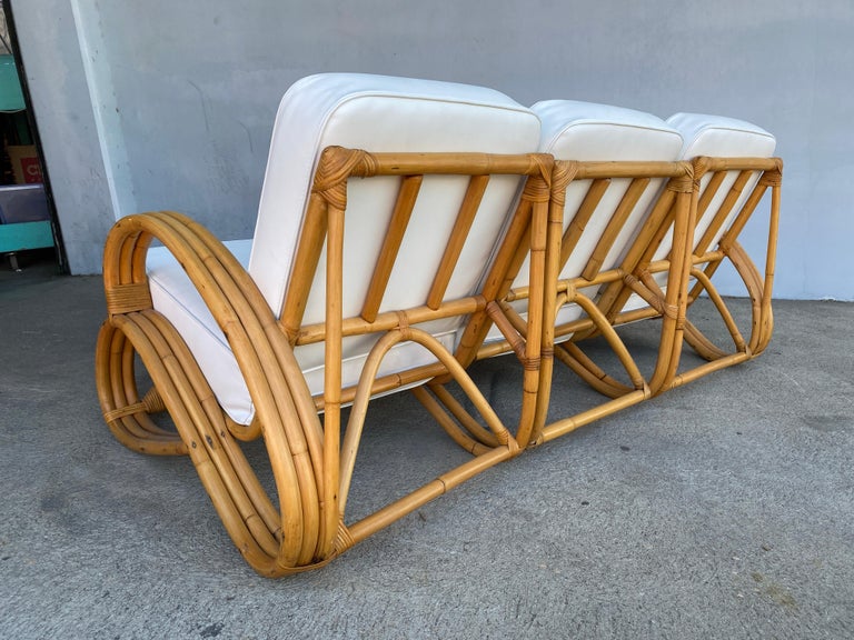 Rare "S Arm" 3-Strand Rattan Sofa and Lounge Chair Living Room Set