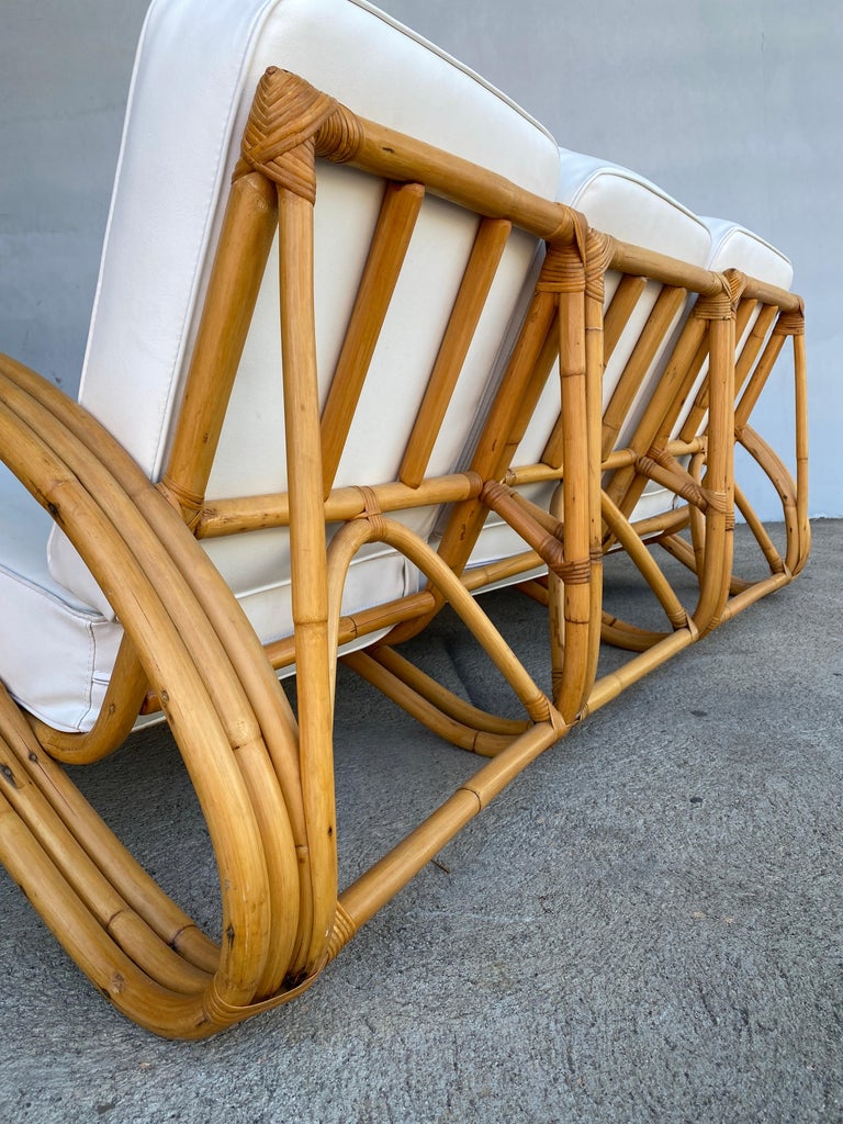 Rare "S Arm" 3-Strand Rattan Sofa and Lounge Chair Living Room Set