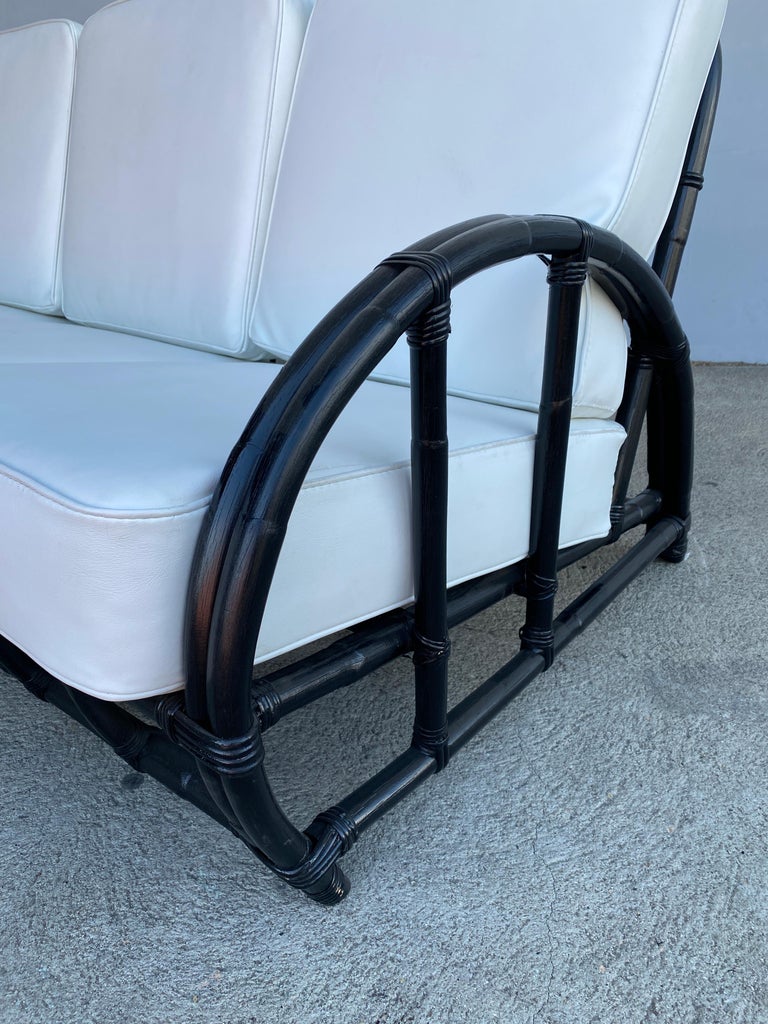 Restored Black Two-Strand "Half Moon" Rattan 3-Seat Sofa