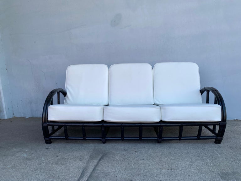 Restored Black Two-Strand "Half Moon" Rattan 3-Seat Sofa