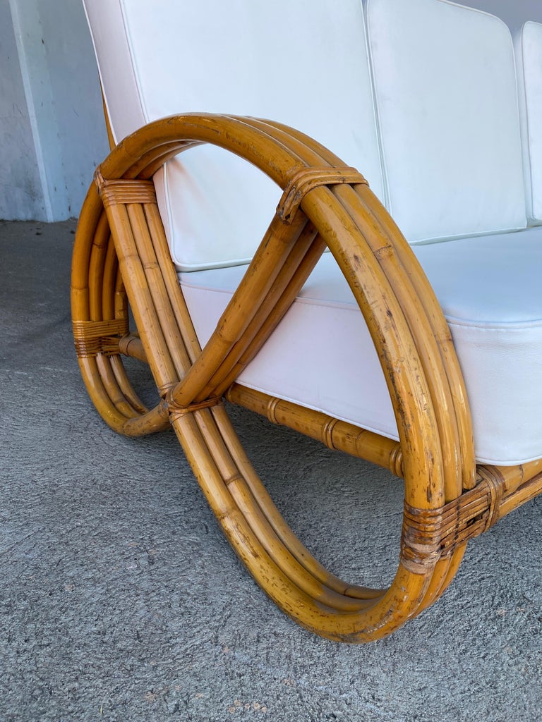 Restored 3/4 Round Pretzel Three-Seat Sofa with Open Base