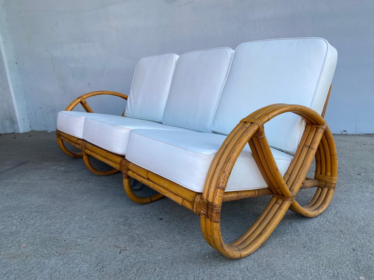 Restored 3/4 Round Pretzel Three-Seat Sofa with Open Base