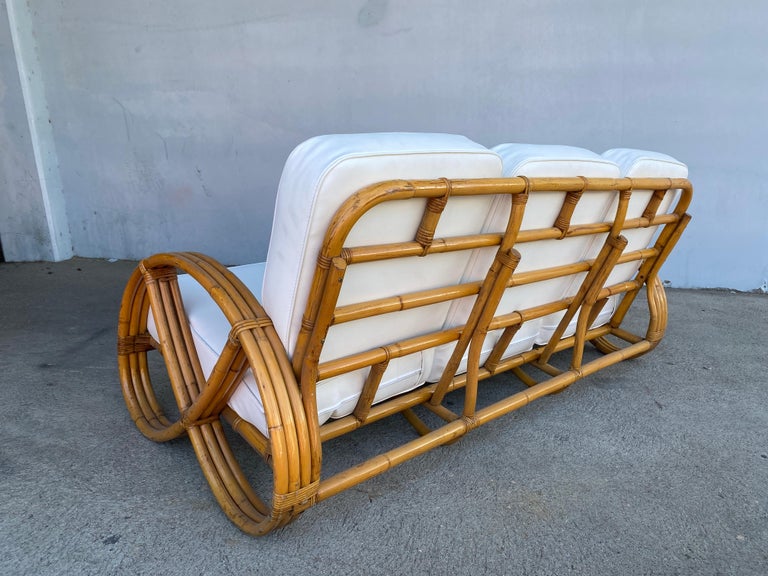 Restored 3/4 Round Pretzel Three-Seat Sofa with Open Base