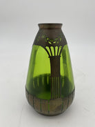 French Art Nouveau Copper and Green Glass Vase