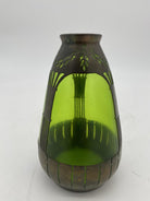 French Art Nouveau Copper and Green Glass Vase