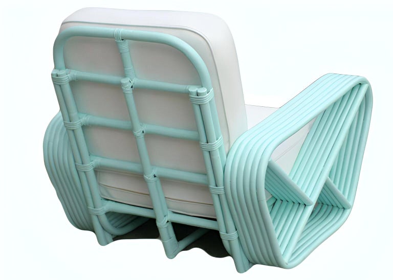 Restored pair Teal Square Pretzel Stacked Rattan Lounge Chairs Style of Frankl