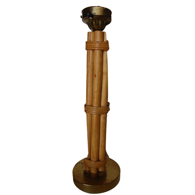 Restored Midcentury Six-Strand Rattan Table Lamp & Brass Base W/ Fancy Wrapping